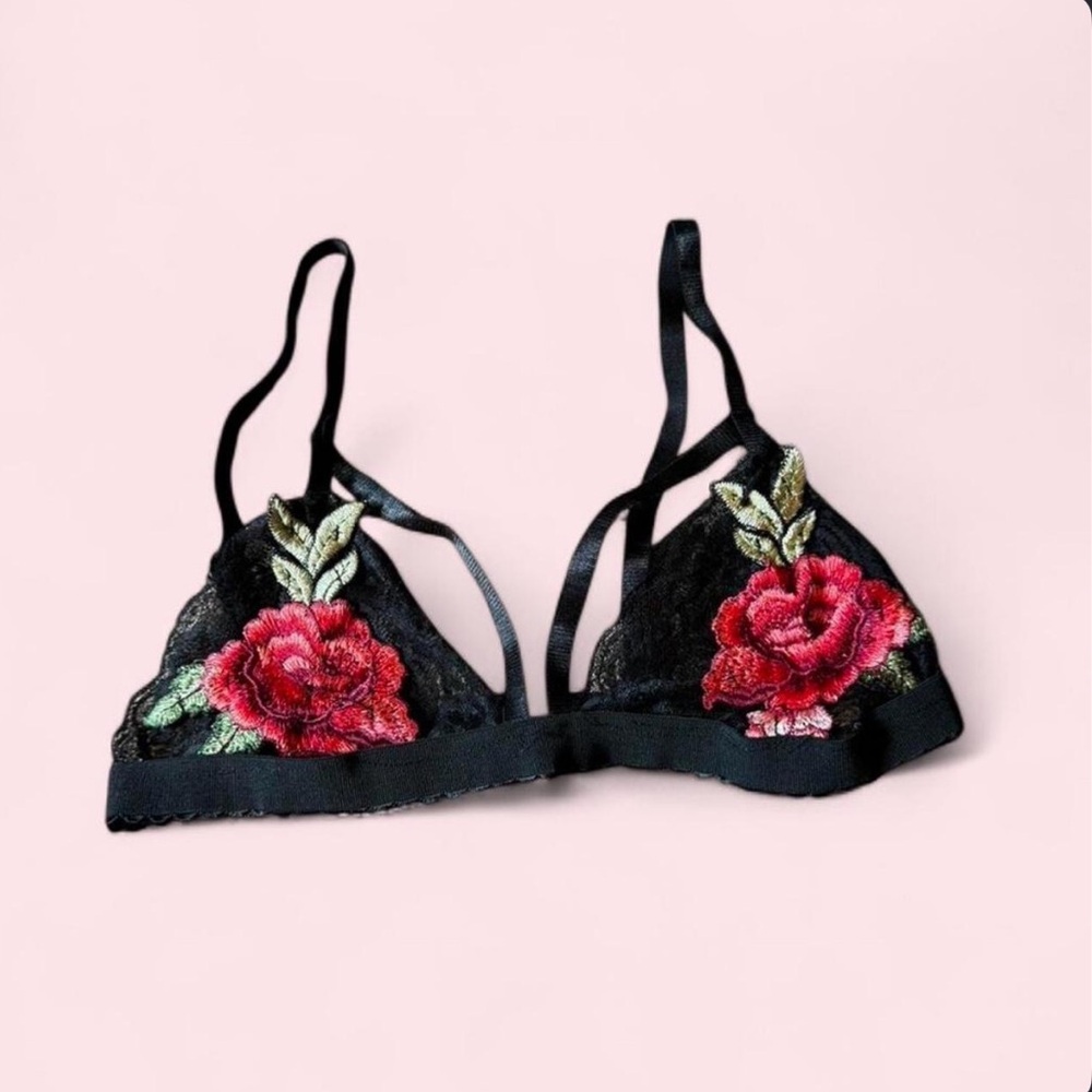 Floral Embroidered Black Lace Bralette